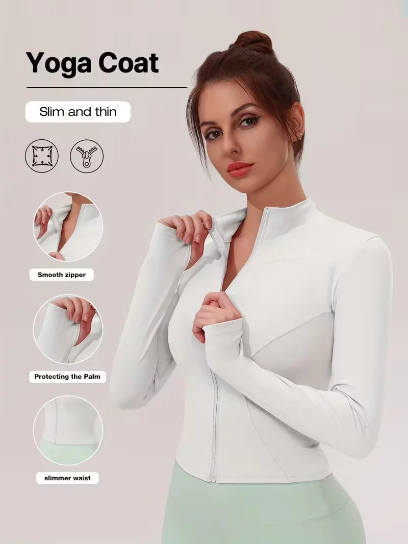 Slim Fit Zip Up Yoga Jacket Quick Dry Slimming Waist line