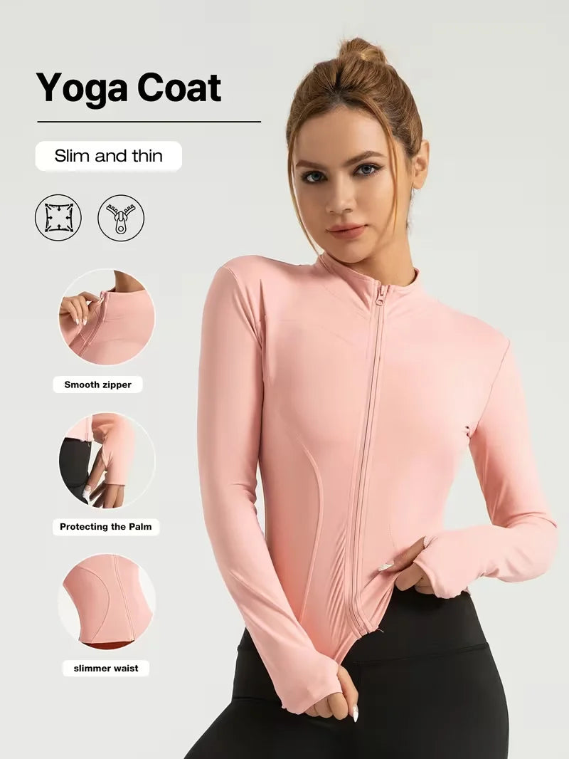 Slim Fit Zip Up Yoga Jacket Quick Dry Slimming Waist line