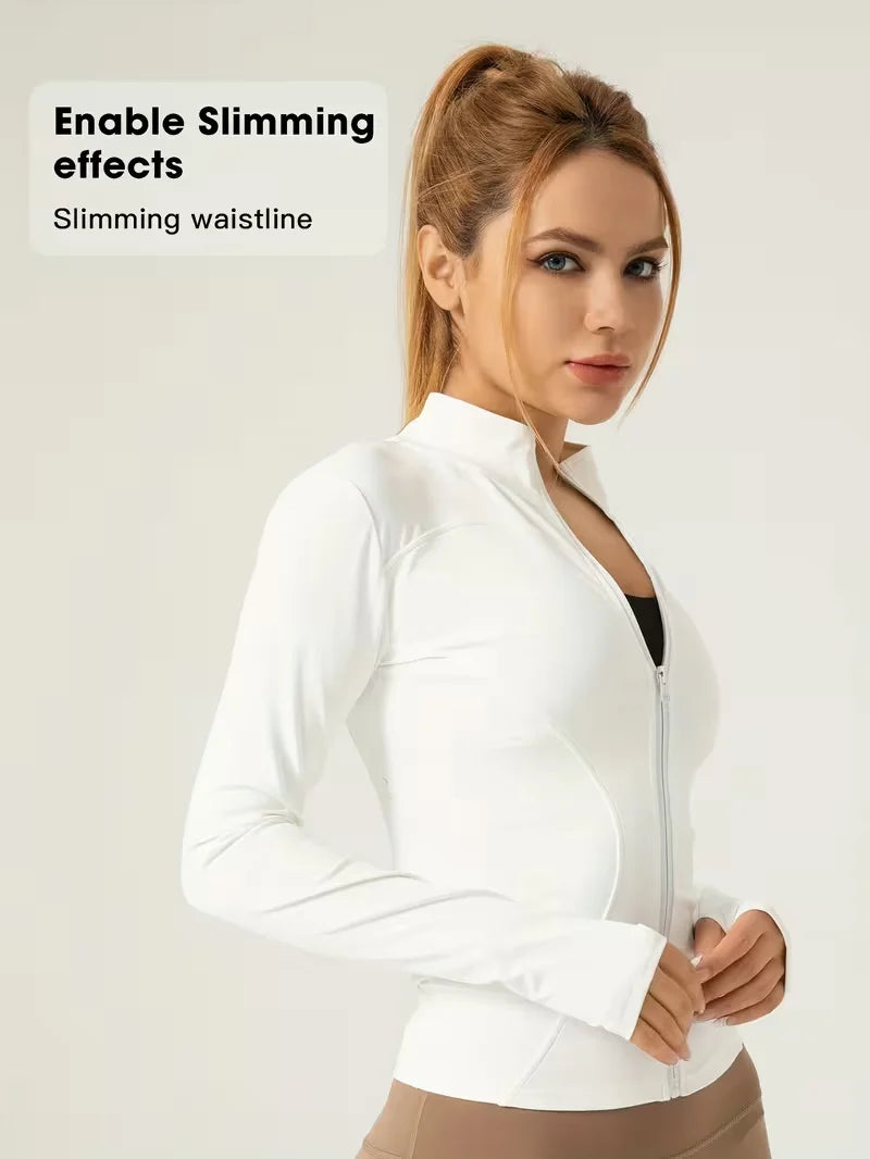 Slim Fit Zip Up Yoga Jacket Quick Dry Slimming Waist line