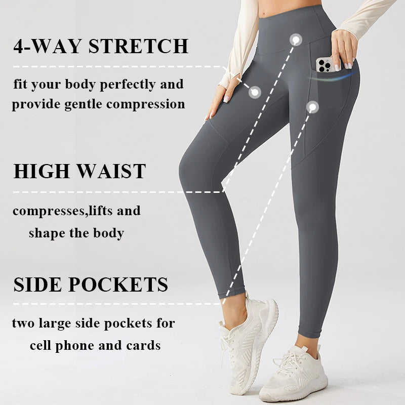 High Waisted Vintage Ankle-Length Leggings with Pockets Breathable Knitted Fabric Women's Super Soft