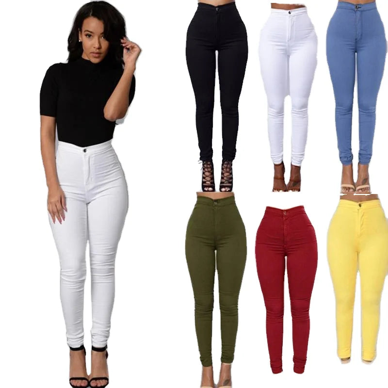 Solid Color High-Waist Stretch Skinny Casual Leggings/Elastic Waist Pencil Trousers