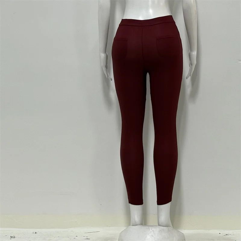 Solid Color High-Waist Stretch Skinny Casual Leggings/Elastic Waist Pencil Trousers