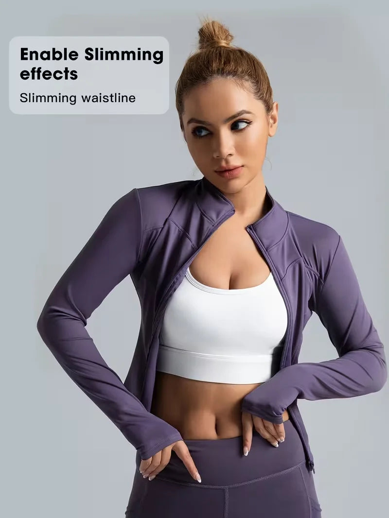 Slim Fit Zip Up Yoga Jacket Quick Dry Slimming Waist line