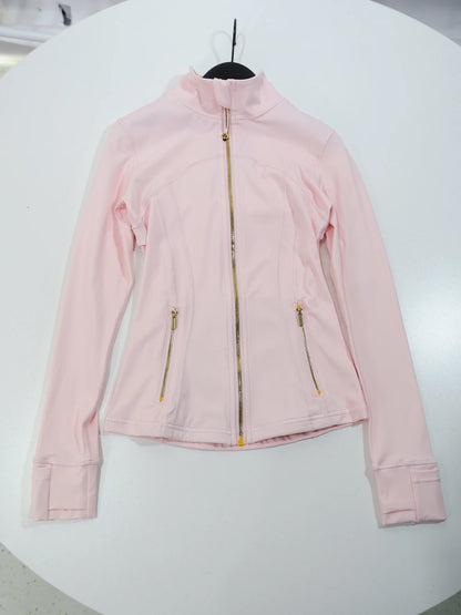 Gold zipper jacket and yoga pants set. 
Quick-dry and breathable, slimming and lightweight, tight-fitting