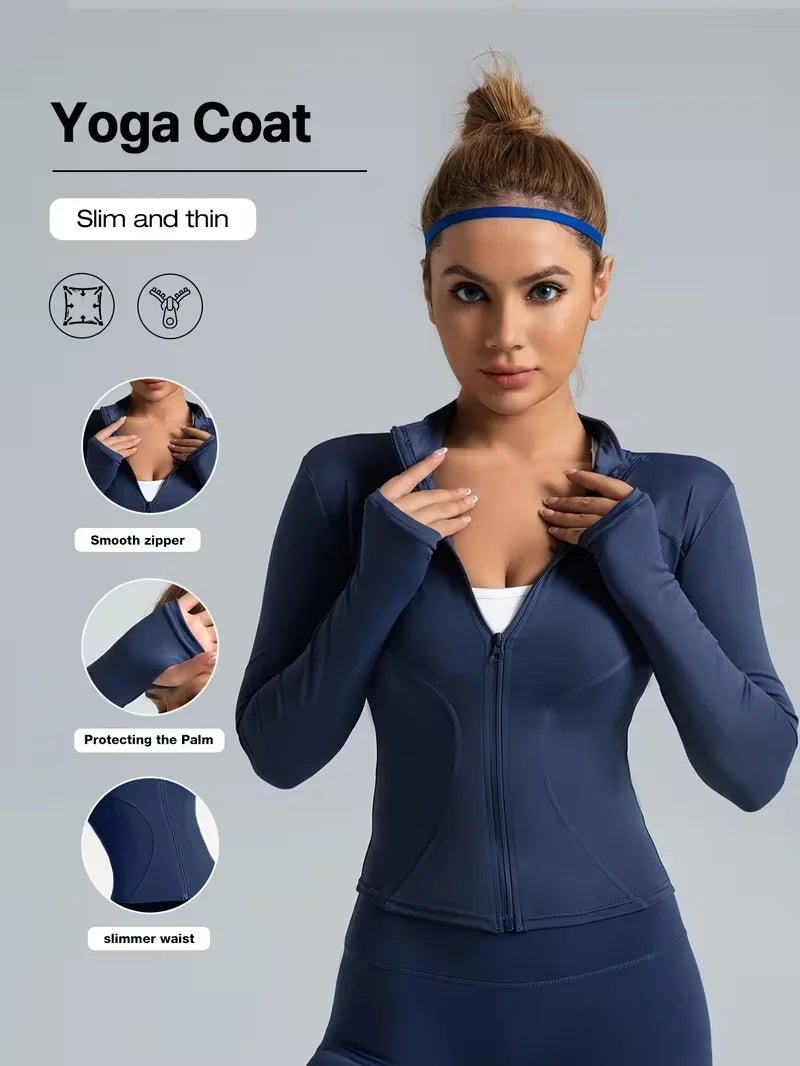 Slim Fit Zip Up Yoga Jacket Quick Dry Slimming Waist line