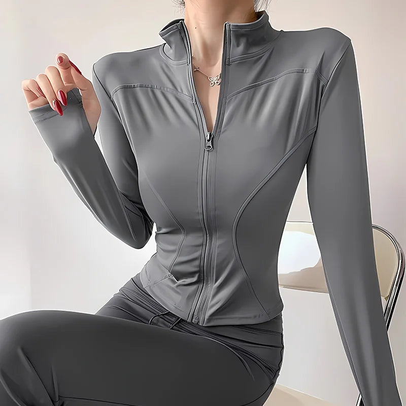 Slim Fit Zip Up Yoga Jacket Quick Dry Slimming Waist line