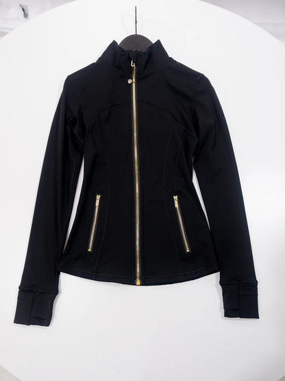Gold zipper jacket and yoga pants set. 
Quick-dry and breathable, slimming and lightweight, tight-fitting