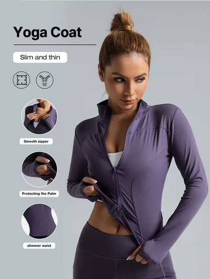 Slim Fit Zip Up Yoga Jacket Quick Dry Slimming Waist line