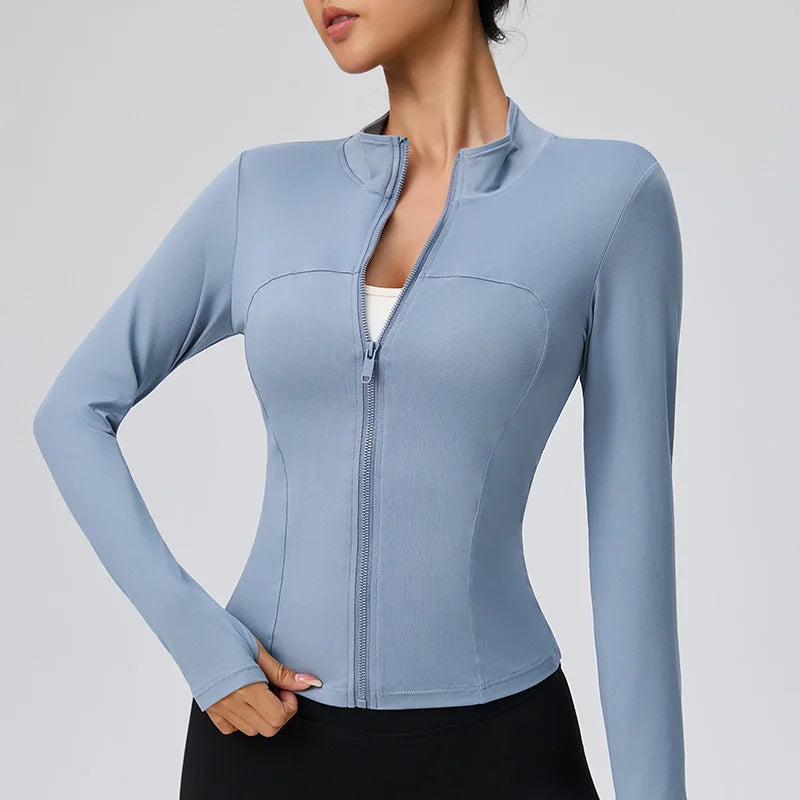 Slim Fit Zip Up Yoga Jacket Quick Dry Slimming Waist line